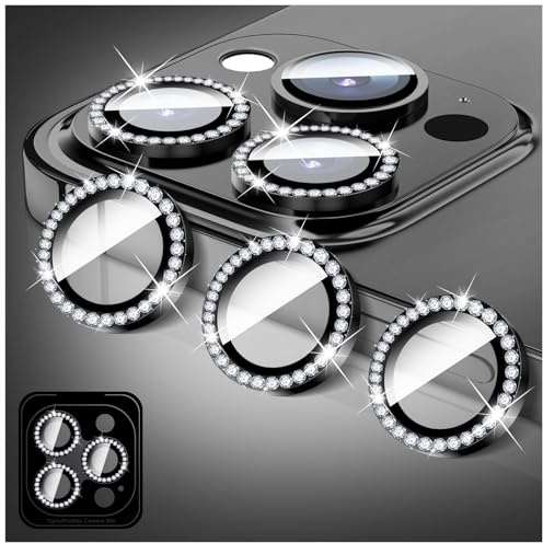 LucBuy Protector de Lente de Cámara Compatible con iPhone 12 Pro Max, Protector de Lente de Cámara de Cristal Templado con Diamante, Anillos Metálicos Individuales (Negro)