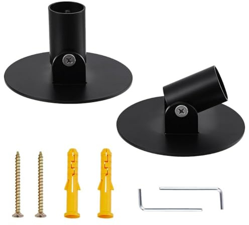 AHANDMAKER 2Pcs Adjustable Shower Curtain Rod Bracket for Slanted Wall, 22mm Angled Shower Rod Mount Stainless Steel Single Swivel Flange for Bathroom Angled Sloped Ceiling Wall, Black