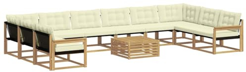 vidaXL Outdoor-Sofagarnitur mit Kissen 11 pcs Weiß und Creme, Garten Set, modernes Outdoor Sofa, langlebige Lounge, Textilene Couch, wetterfeste Sitzgelegenheit für die Terrasse