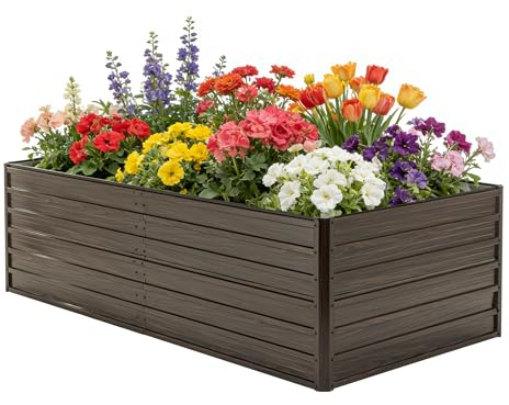 Thanaddo Hochbeet Metall Pflanzbeet, 220x112x64cm rechteckig Gemüsebeet aus verzinktem Stahl in Holzoptik, Gartenbeet Pflanzkasten Pflanzkasten Blumenkasten für Garten & Terrasse