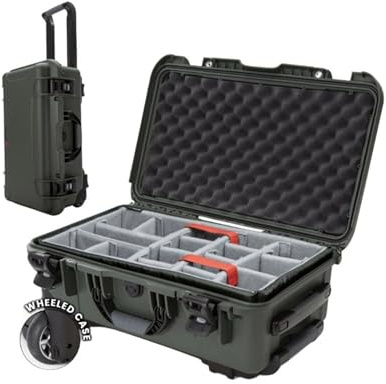 NANUK 935 Hard Case for Camera & Lenses with Padded Divider – Waterproof Equipment Case with Wheels, 22” x 14” x 9” – Dustproof, Impact Resistant, Carry-On Approved for Most Airlines – Olive
