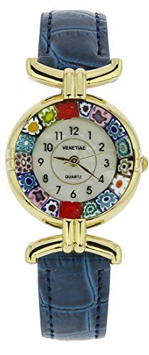 Armbanduhr Millefiori, mit Murano-Glas, mit Lederarmband – Blau