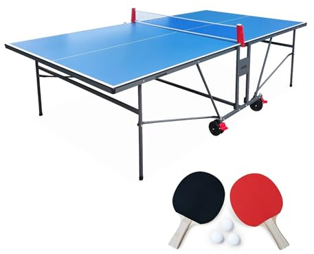 Alice's Garden - Tischtennisplatte Indoor blau - Klapptisch mit 2 Schlägern und 3 Bällen, für den Innenbereich, Tischtennissport