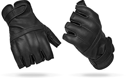 Blacksnake® Halbfinger Defender Handschuhe mit Quarzsandfüllung Fingerlose Einsatzhandschuhe aus Echtleder mit Sandfüllung Schwarz S