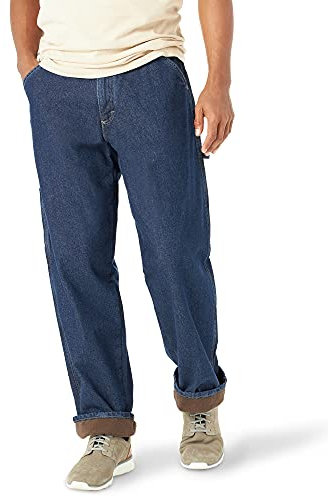 Wrangler Authentics Men's Fleece Lined Carpenter Pant Casual, Dark Indigo, 34W x 32L