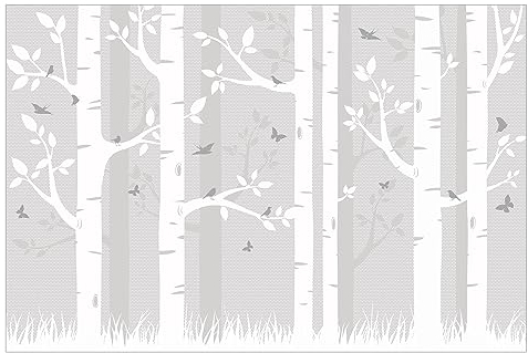Bilderwelten Fototapete Kinderzimmer Birkenwald Schmetterlinge Vögel 225 x 336 cm Vlies-Tapete XXL Smart Wandtapete Wanddekoration Kindertapete