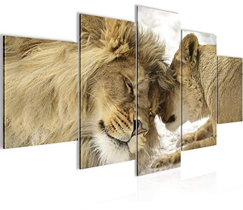 Runa Art - Bilder Löwen Liebe 200 x 100 cm 5 Teilig XXL Wanddekoration Design Beige 002151a