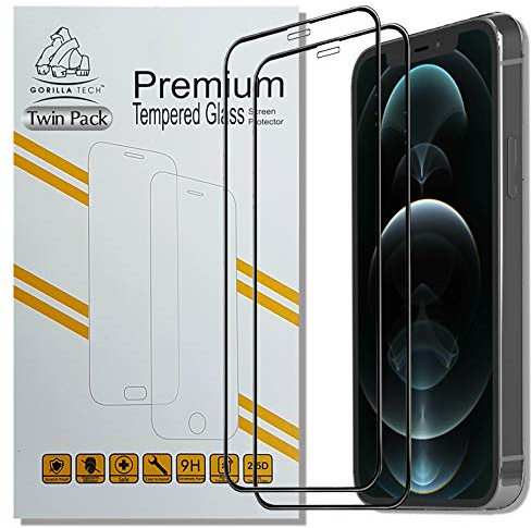 Gorilla Tech Premium Twin Pack Apple iPhone 12 Pro Max Full Tempered Glass Screen Protector Invisible Shield Crystal Clear HD Quality Aluminium Alloy Edge to Edge Full Screen Cover Protection 6.7