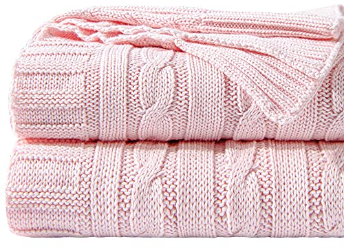 NTBAY Kuscheldecke Aus Baumwolle Mit Zopfmuster Super Weich Warm Mehrfarbig, Decke als Sofadecke Wohndecke 130x170 cm, Baby Pink