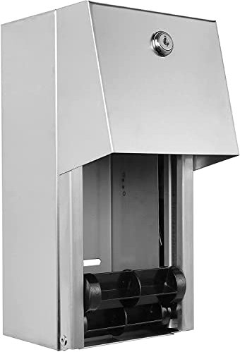 Dual Rolls Toilet Paper Dispenser - Lockable Design - Heavy Duty Commercial Grade 304 Grade Stainless Steel - 6-3/4 D x 6 W x 12 H