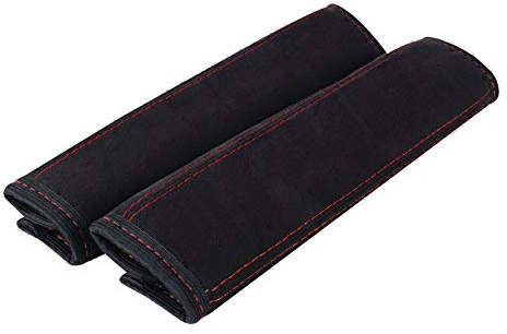 L&P Car Design GmbH A131 2 Stück Gurtschoner Auto Gurtpolster aus weicher Microfaser Schulterpolster Schulterschoner Schoner Polster Gurt Schulter in Schwarz (2 Stück Schwarz mit roter Naht)