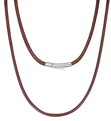 Richsteel Collier en Cuir Noir Artificiel Tressé pour Hommes et Femmes-2mm/3mm Cordon pour Pendentif 40/46/50/56/61/66/71/76 cm-Bijoux Personnalisable Prénom Unisex Fantaisie