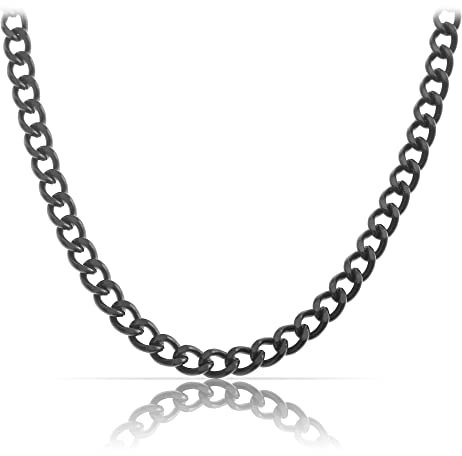 Made by Nami Gun-Metal Halskette aus Edelstahl • Robuste Schwarze Halskette • Königskette 60 cm | 4 mm • Cuban Link Chain Glieder-Kette Panzerkette • Handgemachter Herren-Schmuck (Schwarz 4mm)