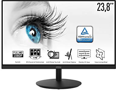 MSI PRO MP242DE - Monitor LED de oficina (60 cm, 23,8, Full HD, 60 Hz, tecnología de panel IPS, diseño sin marco, HDMI, color negro)