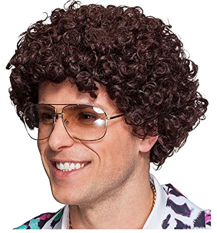 WOOOOZY NEU Perücke Herren Kurzhaar, Comedy, Locken Minipli, braun - mit Haarnetz