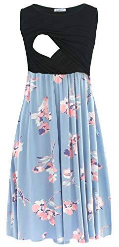 Smallshow Robe d'allaitement de Maternité sans Manches en Patchwork pour Femmes avec Poches