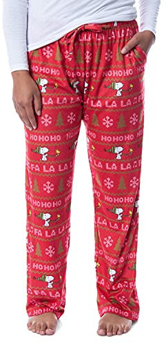 Peanuts Womens' Snoopy and Woodstock Ho Ho Ho Ugly Sweater Pajama Pants