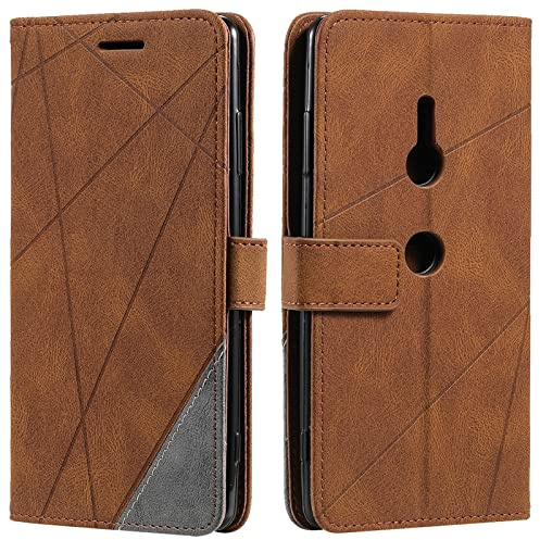 Vankii Kompatibel mit Sony Xperia XZ3 Hülle, Flip Wallet Handyhülle PU Leder Brieftasche Tasche Case Stoßfeste Schutzhülle [Kartenschlitzen] [Magnetverschluss] [Standfunktion] (Braun)