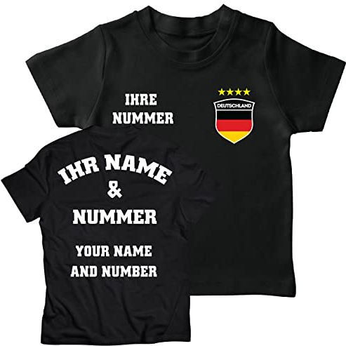 lepni.me Kinder Deutschland Fußball Trikot Dein Name und Deine Nummer T-Shirts Fußball Europameisterschaft oder WM 2022 Geschenke (7-8 Jahre Schwarz Mehrfarben)
