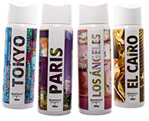 GLAMOUR PARFUM - Pack 4 Recambios Ambientador de Hogar - Fragancia Tokio, París, Los Ángeles y El Cairo - 4 x 300 ml - Pack Cosmopolitan - Ambientadores Textiles de Hogar - Reutilizable