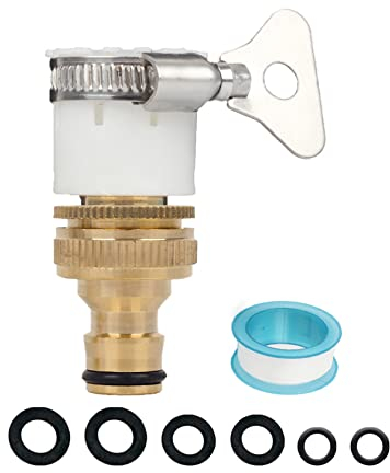 Round Mixer Tap Hose Connector, Universal Mixer Tap Connector Hose Pipe Fitting for Outside Garden Tap Kitchen Tap Diameter 14-22mm with 1/2 & 3/4 inch 2 in 1 Brass Threaded Tap Connector Adapter