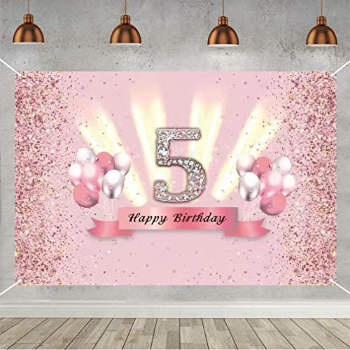 5. Geburtstag Banner 5 Geburtstag Deko Rosegold Party Dekoration Mädchen, Stoff Schild Poster 5. Jahrestag Party Geburtstagsbanner Tischschmuck Plakat, Glitzern Rosa