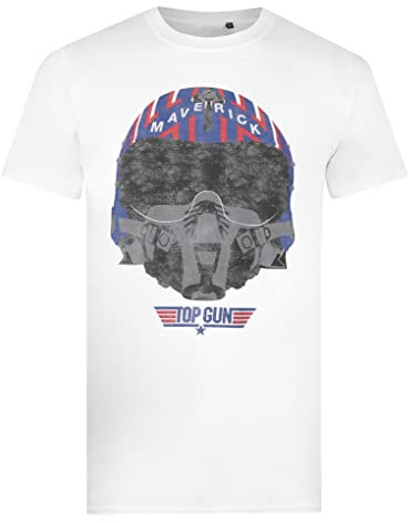 Cotton Soul Retro-Filme & Kult-TV-Kollektion Herren-T-Shirt, Weiß - Top Gun Helm, M
