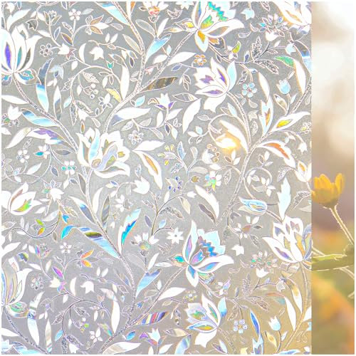 Lifetree Stained Glass Window Film Privacy 90x200cm, Self-Adhesive Rainbow Decorative Frosted Window Film with UV Protection Ideal for Home Office or Bathroom