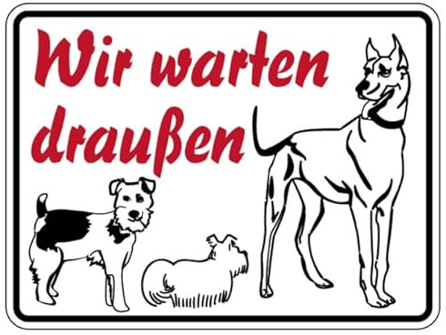 Aufkleber Hinweis Gewerbe und Privat „Wir warten draußen“ Hunde Schild Folie selbstklebend | Größe wählbar Made in Germany, Größe: 7,5x10cm
