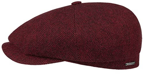Stetson Hatteras Classic Wool Schiebermütze Herren Flatcap mit Baumwollfutter Fischgrätmuster Ballonmütze Herbst Winter dunkelrot 56 cm