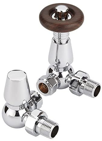 Excel Home Thermostatic Corner Radiator Valves - Traditional Design 1/2 x 15mm Metal Head Radiator Valves