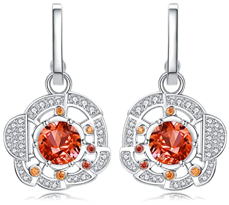 JewelryPalace Pizza Rundschliff 2.4ct Erstellter Orange Saphir Ohrhänger Silber 925 Damen, Schmuck Set, Ohrringe Silber Edelstein Mädchen, Modeschmuck Creolen Silber mit Stein Geschenk für Frauen