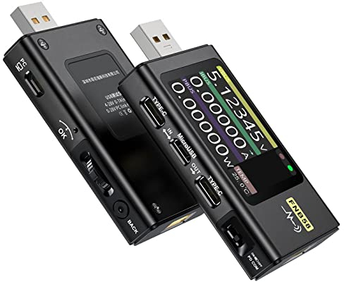 USB Power Meter USB Tester, Messgerät Type-C PD Ladegerät Strommessgerät Multimeter Voltmeter Strommesser Power Meter, Spannung Voltmeter,Strom,Leistungskapazität,Temperatur, Arbeitszeit-Detektor
