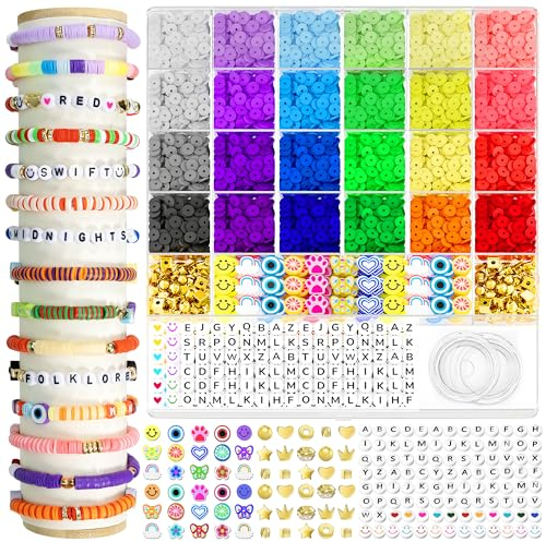 ARTDOT 5342 Stück Perlen für Armbänder, 24 Farben Geschenk Mädchen Perlen Set, Freundschaftsarmbänder Selber Machen für Halskette Ohrringe Kette, mit Polymer Clay Beads, Buchstabe Perlen