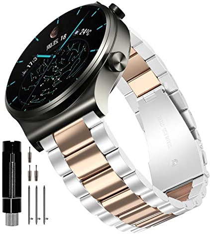 YABZOZ Cinturino Compatibile con Huawei Watch GT 2 Pro, Cinturino di Ricambio in Metallo in Acciaio Inossidabile per Huawei Watch GT 2 46mm/GT 3 46mm/GT 3 Pro 46mm Cinturino (Argento/Oro rosa)