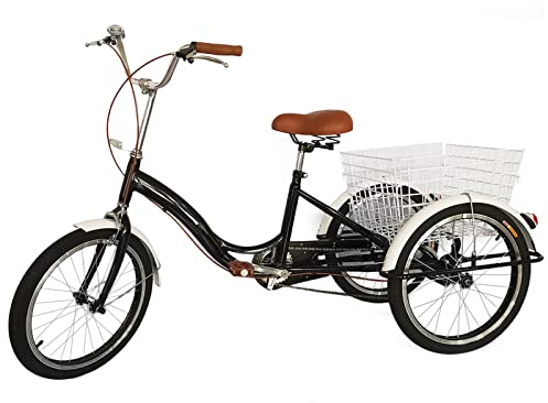 SABUIDDS 20 Zoll Dreirad für Erwachsene, 3 Räder Fahrrad, Erwachsene Dreirad mit Einkaufskorb City Tricycle für Outdoor, Sports, Shopping, Fahrradwege und Verschiedene Straßen Geeignet, Schwarz