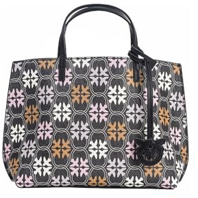 Pinko Damen Carrie Shopper Classic PVC Logodruck Tasche, Zm7q_Schwarz/Braun/Weiß.Antike Go