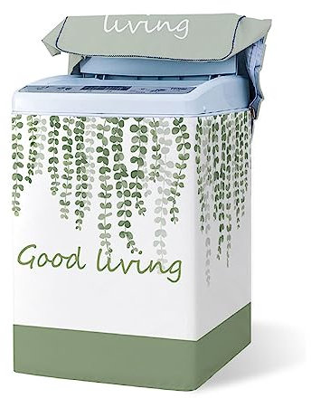 Odot Copertura Lavatrice per Asciugatrice, Coprilavatrice per Lavatrice a Carica Dall'alto Resistente con Cerniera, Fodera per Lavatrice Impermeabile (XL capacità 8,5~12 kg,Foglie Verdi)