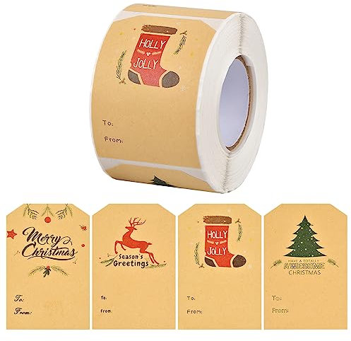 Jinlaili 75 * 50MM Weihnachtsaufkleber Rolle, 300 Stück Weihnachten Etiketten Aufkleber, Geschenksticker Selbstklebende, Geschenk-Namensschild, Geschenkanhänger, Dekorative Aufkleber für Geschenke