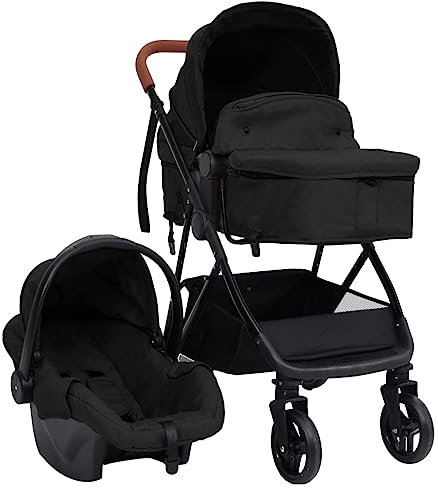 vidaXL 3-in-1 Kinderwagen Anthrazit und Schwarz Stahl