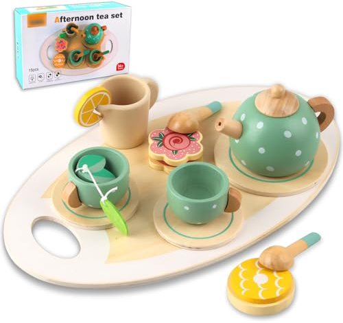 Juego de te Infantil, Cocinita Infantil de Madera, Accesorios Utensilios Cocina Juguetes, Juego de rol Juguete para Cocinita, Regalo de Cumpleaños Navidad para Niños Niñas 3 4 5+ Años