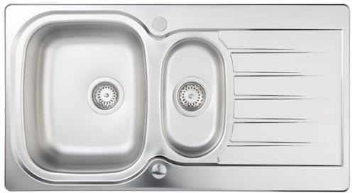 Liquida LSS150 1.5 Bowl Reversible Inset Stainless Steel Kitchen Sink with Waste