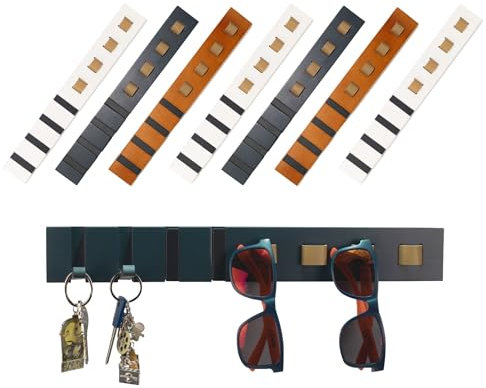 Castell Deco - Brillen und Schlüssel Organizer - Schlüsselanhänger und Brillenhalter 4 Brillen und 4 Schlüssel - Brillen-Display Wandhaken Organizer - Leder, Holz und Metall - Heimdekoration.