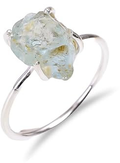 Minimalistischer Damenring mit natürlichem echtem Aquamarin Rohstein Ring 925 Sterling Silber Verlobungsring Antik Boho Versprechensring RR19-7