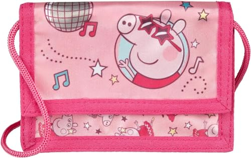 Undercover Peppa Wutz Pig Geldbeutel Brustbeutel Jungen, Mädchen │Kinder Geldbörse mit Kordelband, Klettverschluss 8 x 13 cm