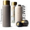 MAMEIDO Thermoskanne personalisiert 1l mit Becher - auslaufsichere Isolierkanne mit Namen, personalisertes Geschenk mit individueller Namensgravur (Taupe Grey Gold, 1.000ml)