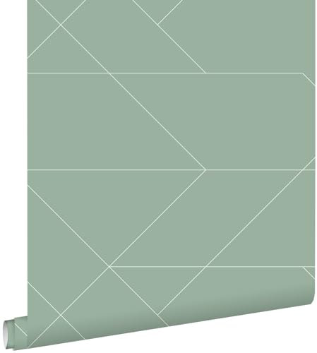 papier peint lignes graphiques vert menthe grisé 0,53 x 10,05 m - ESTAhome