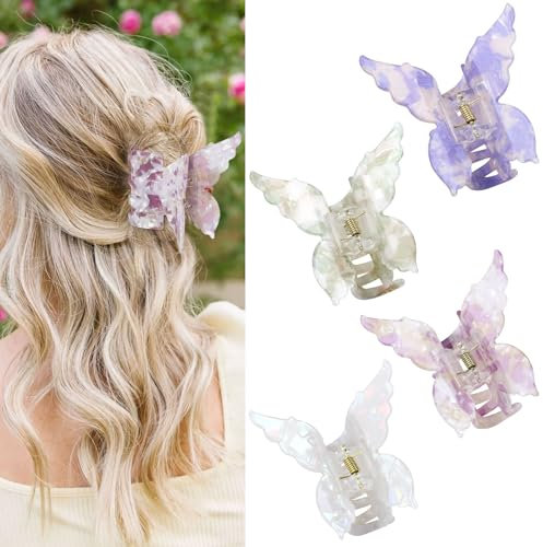 Shinowa Fermagli per Capelli a Farfalla, 4 Confezioni di Fermagli a Farfalla per Capelli Spessi e Sottili, Fermagli per Capelli Belli da 2,75 per lo Styling, Accessori per Capelli per Ragazze e Donne