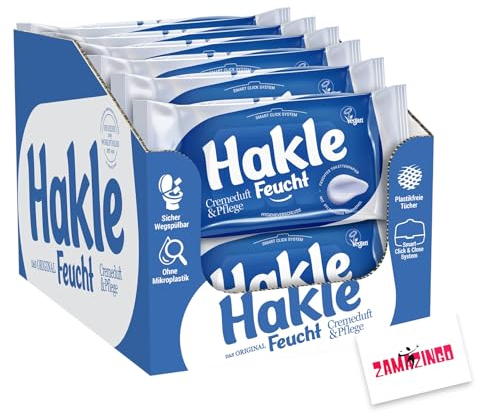 Hakle Feuchtes Toilettenpapier VEGAN Cremeduft & Pflege KARTON 12 x 42 Blatt | Hygieneverschluss, biologisch abbaubar, Ohne Mikroplastik, Alkohol, Farbstoffe + Zama4Zingo Karte