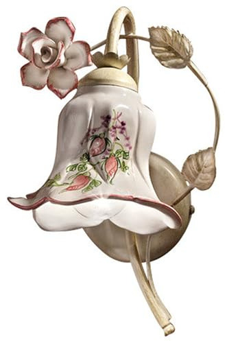 Licht-Erlebnisse Wandlampe Keramik Metall H: 26 cm in Weiß Gold antik Weiß Handbemalt Floral E14 Landhausstil Wandleuchte Schlafzimmer Küche